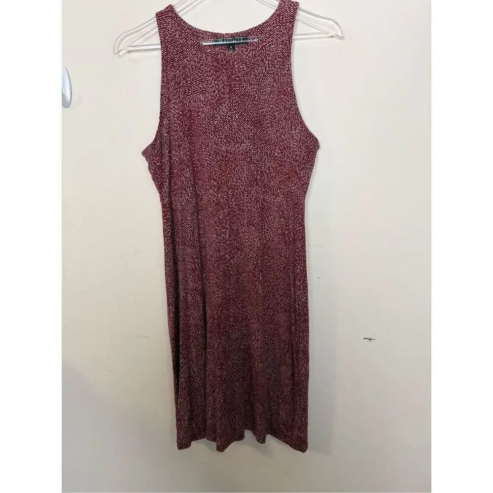 Athleta Santorini Printed High Neck Dress in Woodblock Texture Cinnamon Flowy Me